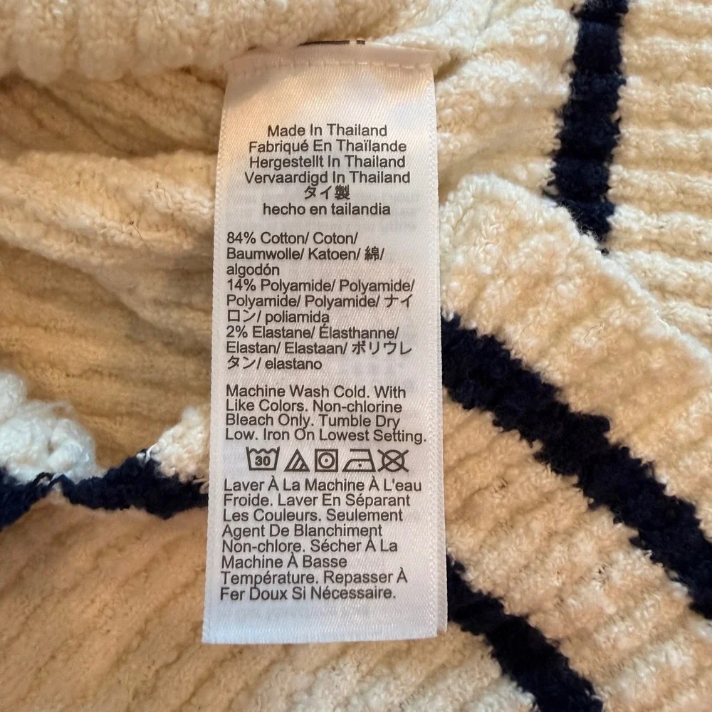 Madewell Boucle Knit Crewneck Sweater Ribbed Striped Cream Navy NY859 XS NWT